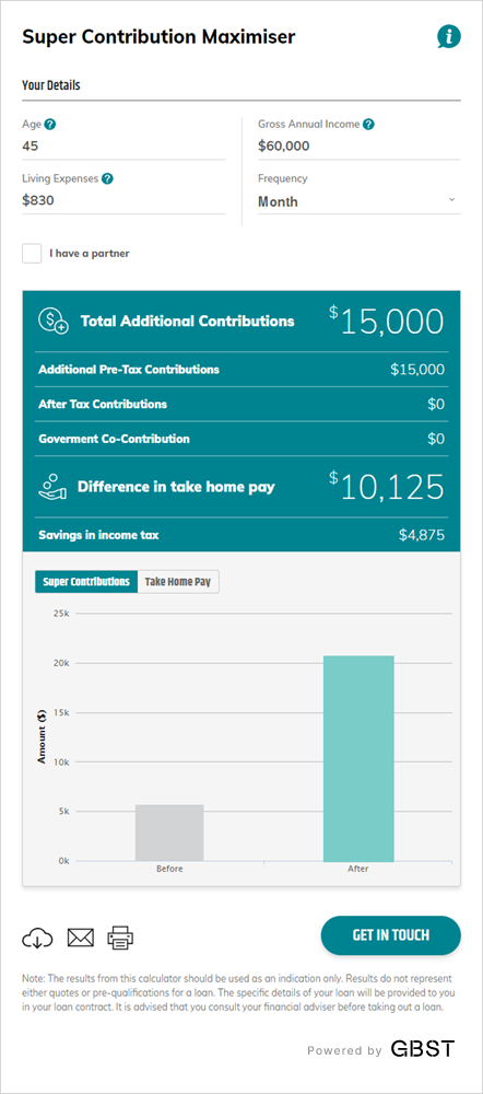 Super Contribution Maximiser Calculator | GBST Equate